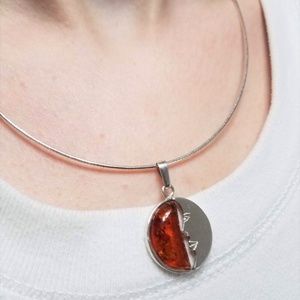 Baltic Amber & Sterling Silver Moon Face Pendant